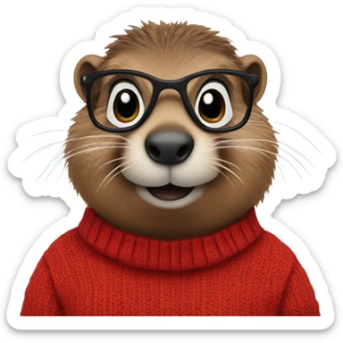 standing groundhog in a red sweater and glasses sticker