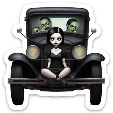zombie gothic Wednesday Addams creepy, 1929 ford pickup, hot rod  sticker