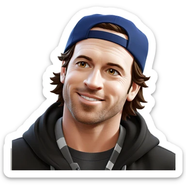 smiling boy in baseball cap sticker