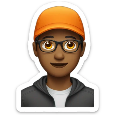 young man in glasses with an orange cap sticker