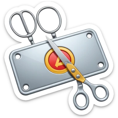 un restangulo con el simbolo de reproducir en el medio y una tijera a un lado sticker