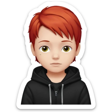 child with red hair and black hoodie sticker