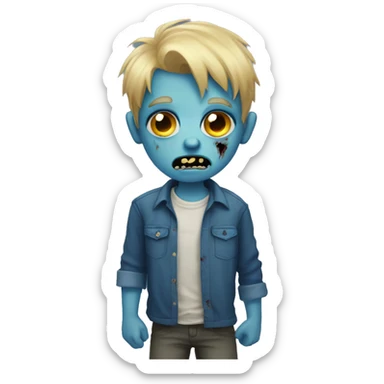 boy zombie with blonde hair, blue skin and shirt sticker
