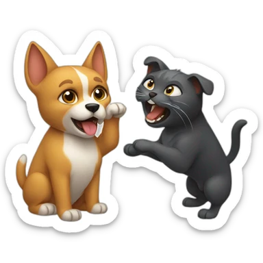 dog and cat are fighting sticker