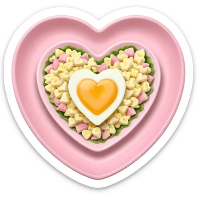 egg salad in a light pink heart shaped plate sticker