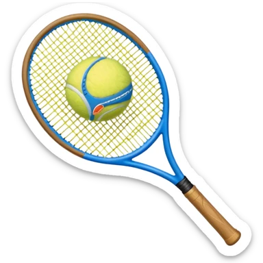 A blue tennis racket with a tennis ball next to it sticker