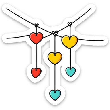 Dangling hearts from string sticker