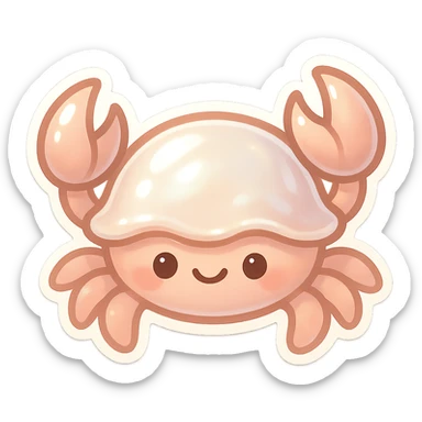 chibi-style crab in pearl tones, glossy shell, sweet smile, no background sticker