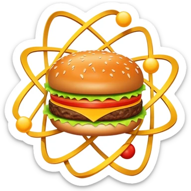 burger as the nucleus of an atom with electrons orbiting around it sticker