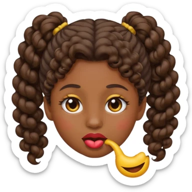 emoji sucking its lips in with one eyebrow up and the other one down dark skin and curly hair in one ponytail sticker