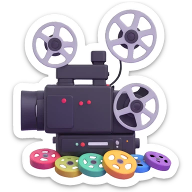 video camera with film reels sticker