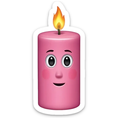 Draw a woody pink, Pixar-style candle with a flame and black eyes. The candle should be visible from the front and top. sticker
