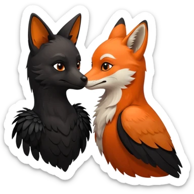 A female crow and a male fox kissing each other. sticker