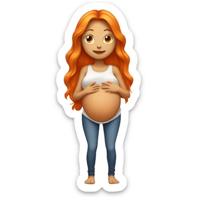 Tan girl with long orange hair holding pregnant stomach sticker