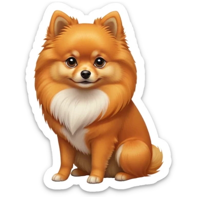 Cinematic Noble Orange Pomeranian Portrait Emoji, Poised and regal, with a compact, fluffy build and a meticulously groomed vibrant orange coat, deep-set soulful brown eyes, Simplified yet sharp and sophisticated features, highly detailed, glowing with a soft, dignified glow, high shine, intelligent and spirited, stylized with an air of elegance, focused and attentive, soft glowing outline, capturing the essence of a watchful and confident companion, so majestic it feels as though it could prance out of the screen with effortless authority! sticker