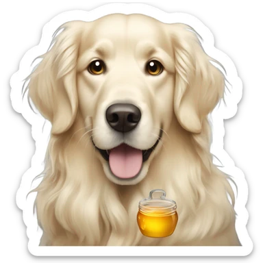 White English cream long haired curly golden retriever with honey pot sticker
