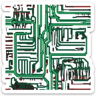 Circuit board pattern member badge with green to red gradient power flow sticker