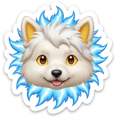 cute white dog with sparks of lightning sticker