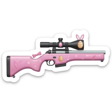 easter theme sniper rifle like with bunny ears and eggs and pink and a tie bow sticker