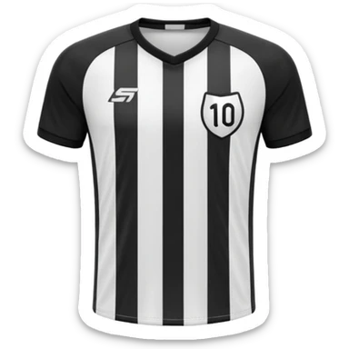 Soccer jersey emoji, cartoon emoji style, front view, black football shirt with a bold vertical white stripe in the center, clean and minimal design, no logo, no sponsor, short sleeves, black round collar, sticker