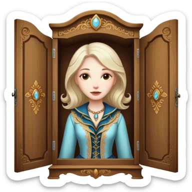 A character from the fairy tale Beauty and the Beast: the lady who was turned into a wardrobe by magic. She retains the wardrobe's original form and has an anthropomorphic face. sticker