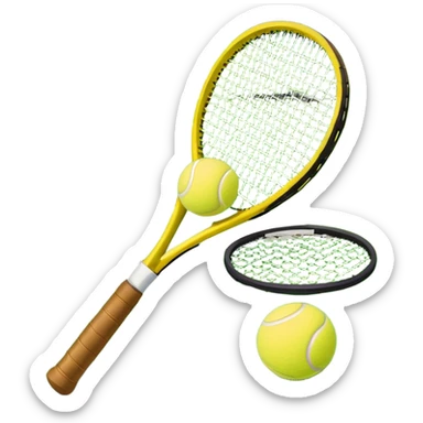 A tennis racket and a ball placed on the ground, with a tennis court in the background. The court lines and net are visible, emphasizing the structure and focus of the sport, creating a dynamic and energetic vibe. sticker