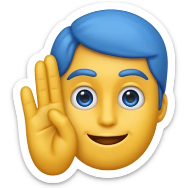 Emoji con una faccia blu giga chad con una mano con un dito che indica il mento sticker