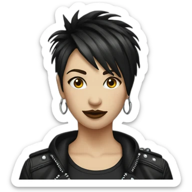 Punk female , read and black short hair, sticker