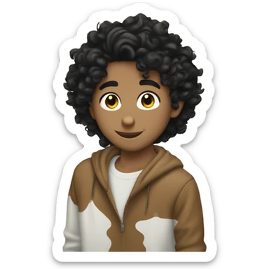 Tan white boy with black curly hair hugging white brunette with long hair and nose piercing sticker