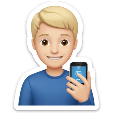 Boy with mobile calling sticker