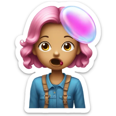 girl blowing bubble gum sticker