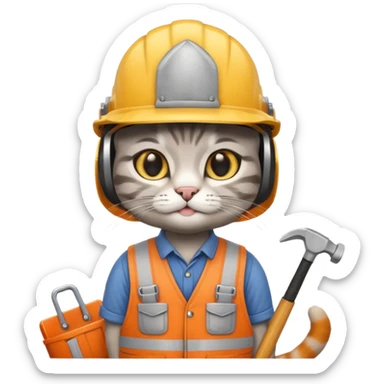 cat, handyman Outfit, wearing a Helmet sticker