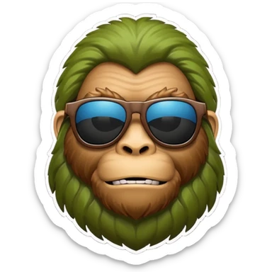 Bigfoot emoji, sunglasses, apple-style emoji, clean lines, simple and bold sticker
