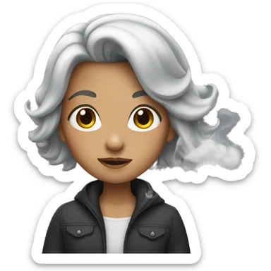 a girl with silver hair and smoke sticker