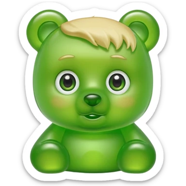 green gummy bear with eyes and blond hair only head sticker