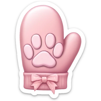 pale pink mittens with paw print and pale pink bow sticker
