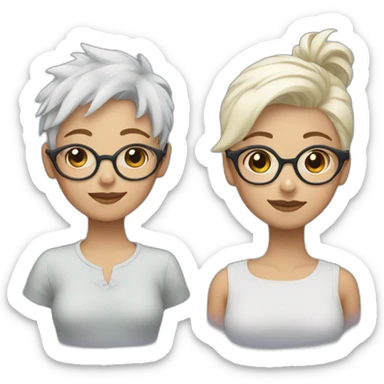 Couple of two girls one with white hair and other with short hair and glasses sticker