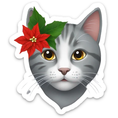 Grey Cat with poinsettia sticker