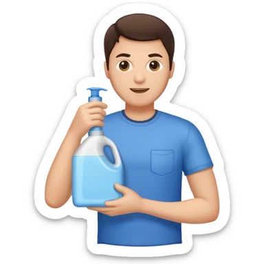 brunette man holding laundry detergent sticker