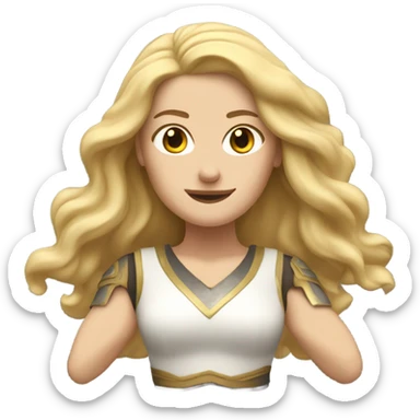 White woman, long hair, blonde hair, wavy hair, warrior 2 pose sticker