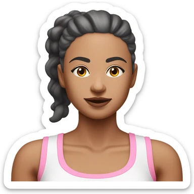 Femme mince qui fait du pilate avec un short de cycliste et un crop top de sport rose pastel et blanc  sticker