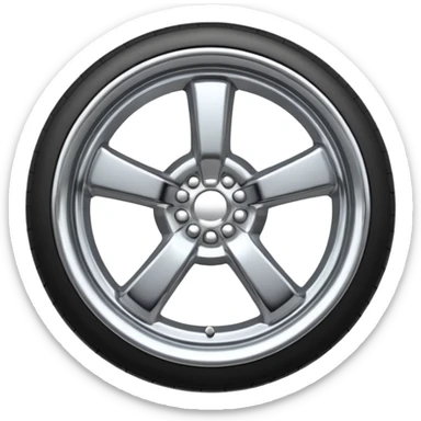 A chrome car wheel emoji, polished silver metal rim, smooth circular shape, minimal futuristic design, soft reflections, iOS emoji style, centered on white background, ultra clean look sticker