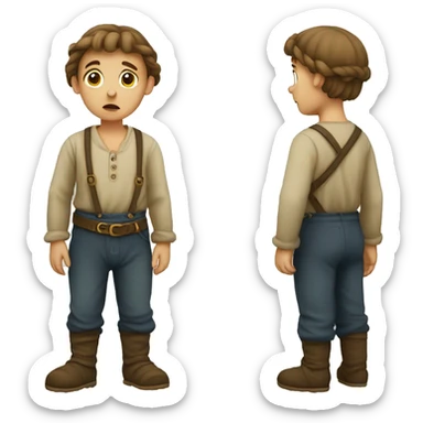 Sad European peasant child in pants sticker