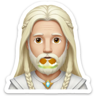 Baldr, God of Light from Gods and Goddesses with long platinum blonde hair and beard, white outfit sticker