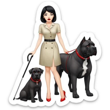 fashionable woman with red lips and black hair next to a Cane Corso dog sticker