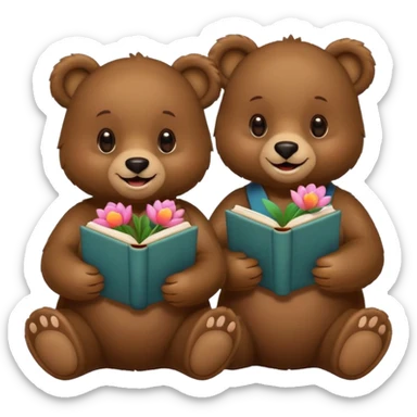 Bears reading books + flower sticker