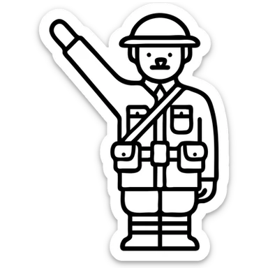 Make the man have his right hand raised at a 45 degree angle, and make the square moustache smaller, keep the brown soldier uniform, no background. sticker