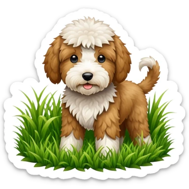 Golden doodle cutting grass sticker