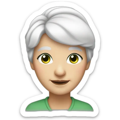 old woman grandma with white hair in a bun, white skin, green eyes sticker