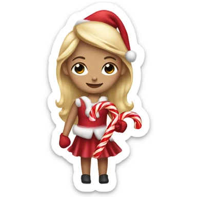 Blonde haired girl holding candy cane sticker